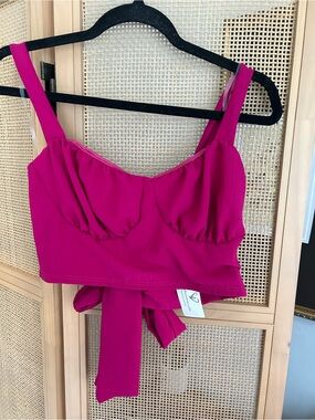 NWT Windsor Fuchsia Satin Tie Back Bustier Crop Top Size L